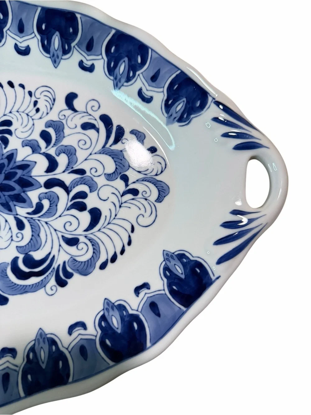 Blue Palm White Floral Ceramic Serving Platter - Classic Home Dining